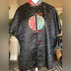 Pure Silk Red & Green Dragon Chinese Batwing Blouse